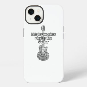 Life begins after playing the guitar. black & whit iPhone 13 case