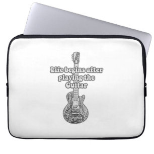 Life begins after playing the guitar. black & whit laptop sleeve