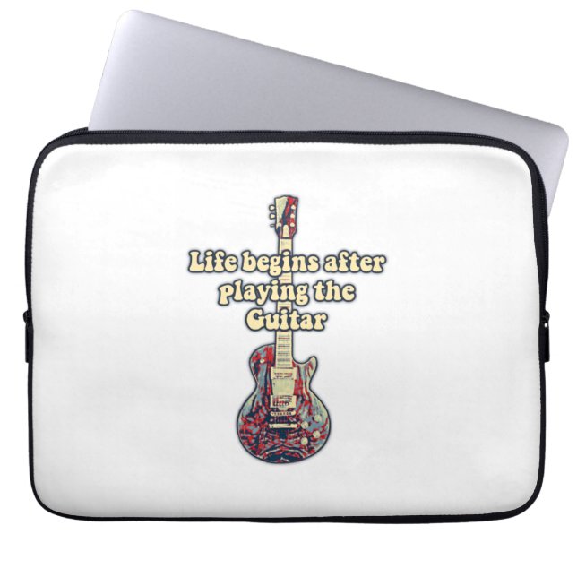 Life begins after playing the guitar. retro colour laptop sleeve (Front)