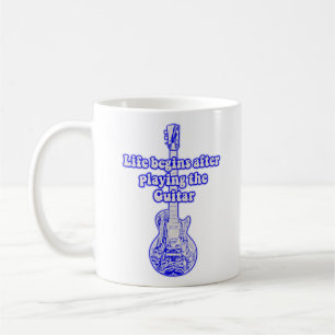 Life begins after playing the guitar. vintage blue coffee mug