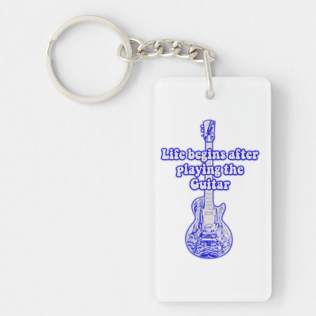 Life begins after playing the guitar. vintage blue key ring (Front)