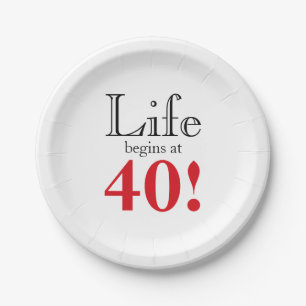 Life begins at 40 cherry red and black retro cool paper plate