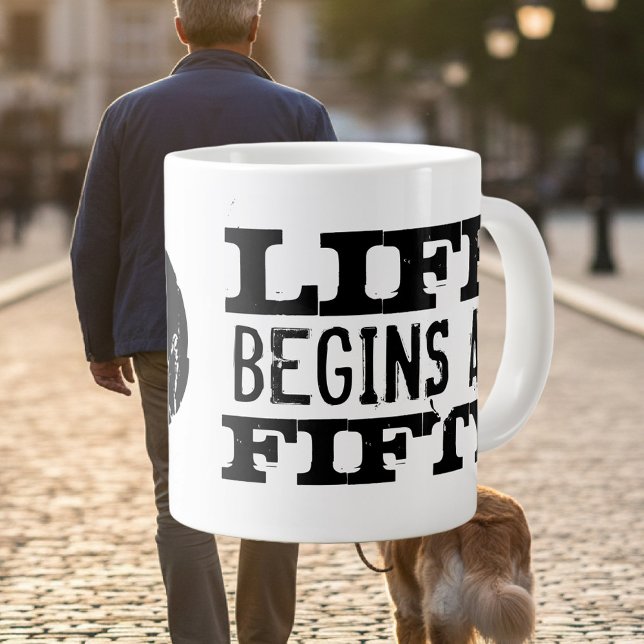 Life begins at 50 funny 50th Birthday jumbo mug (Funny 50th Birthday mug. Life begins at 50!)
