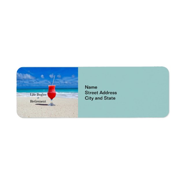 Life Begins at Retirement, frosty drink on beach (Front)