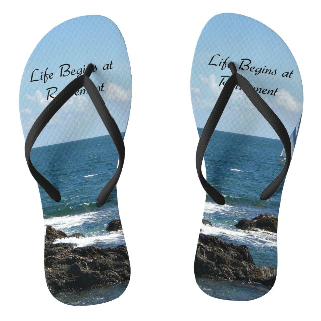 Life Begins at Retirement, Sailing the Ocean Blue Flip Flops (Footbed)