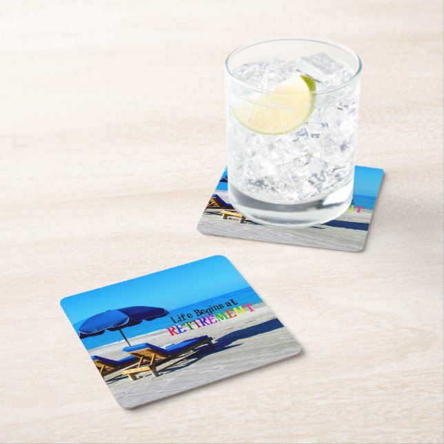 Life Begins at Retirement Square Paper Coaster (Insitu)