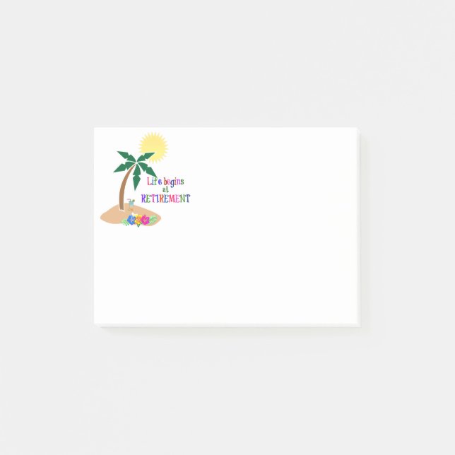 Life Begins at Retirement, Tropical Beach, Post-it Notes (Front)