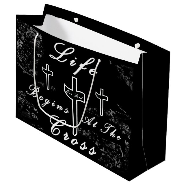 Life begins at the cross  large gift bag (Front Angled)