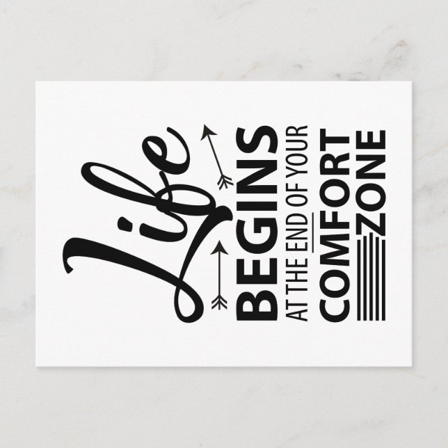 Life begins at the end of your comfort zone Spruch Postcard (Front)