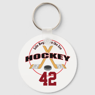 Life Begins Hockey and Number Key Ring
