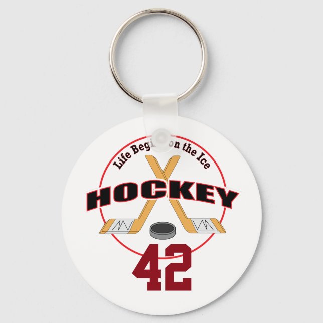 Life Begins Hockey and Number Key Ring (Front)