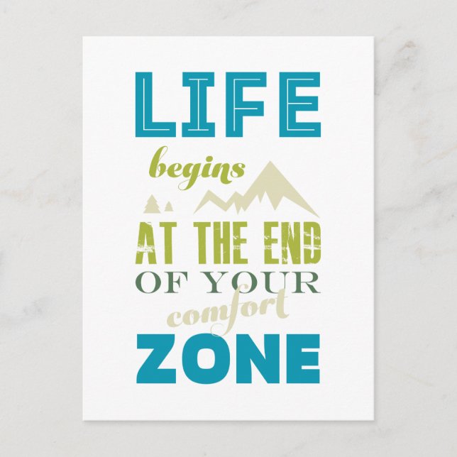 Life begins Inspirational Quote Typography Print Postcard (Front)