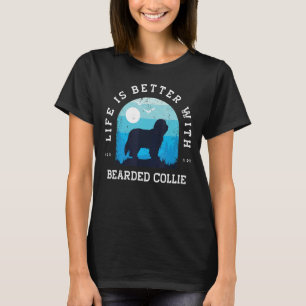 Life Better Bearded Collie Vintage Blue Dog Mum Da T-Shirt