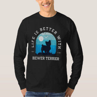 Life Better Biewer Terrier Vintage Blue Dog Mom Da T-Shirt
