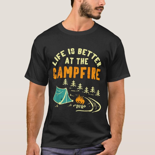 Life Better Campfire Camng Camper Boys Girl Kids M T-Shirt (Front)