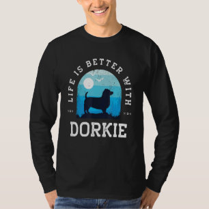 Life Better Dorkie Vintage Blue Dog Mum Dad T-Shirt