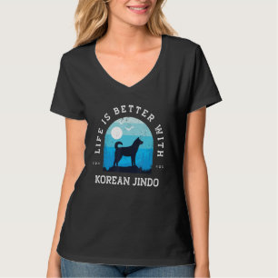 Life Better Korean Jindo Vintage Blue Dog Mum Dad T-Shirt