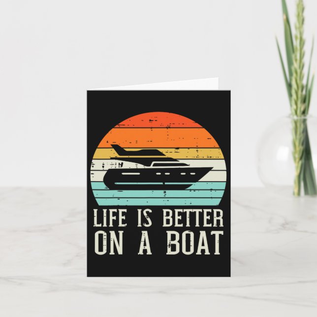Life Better On Boat Sunset Retro Yacht Captain Men Card (Front)