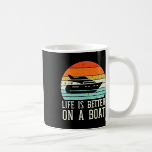 Life Better On Boat Sunset Retro Yacht Captain Men Coffee Mug