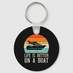 Life Better On Boat Sunset Retro Yacht Captain Men Key Ring