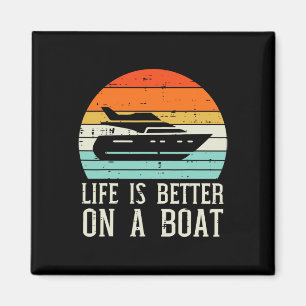 Life Better On Boat Sunset Retro Yacht Captain Men Magnet