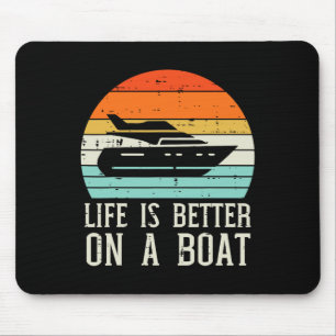 Life Better On Boat Sunset Retro Yacht Captain Men Mouse Mat