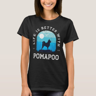 Life Better Pomapoo Vintage Blue Dog Mum Dad T-Shirt