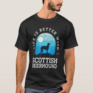 Life Better Scottish Deerhound Vintage Blue Dog Mo T-Shirt