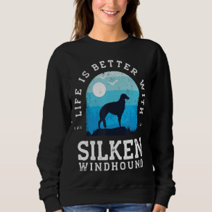 Life Better Silken Windhound Vintage Blue Dog Mum Sweatshirt