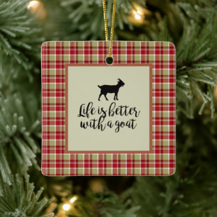 Life Better With Goat Plaid  Ceramic Ornament