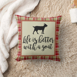 Life Better With Goat Plaid  Cushion