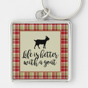 Life Better With Goat Plaid   Key Ring