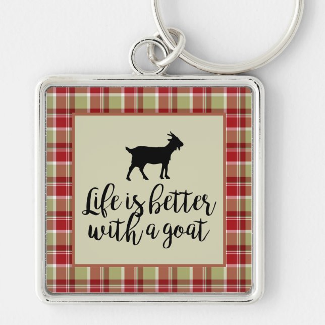 Life Better With Goat Plaid   Key Ring (Front)