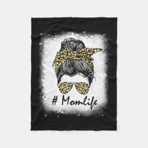 Life Bleached Mum Life Leopard Messy Bun Women Fleece Blanket