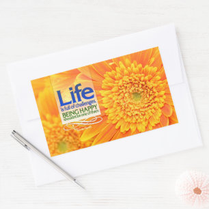 "Life challenges & Happiness" Inspirational Quote Rectangular Sticker