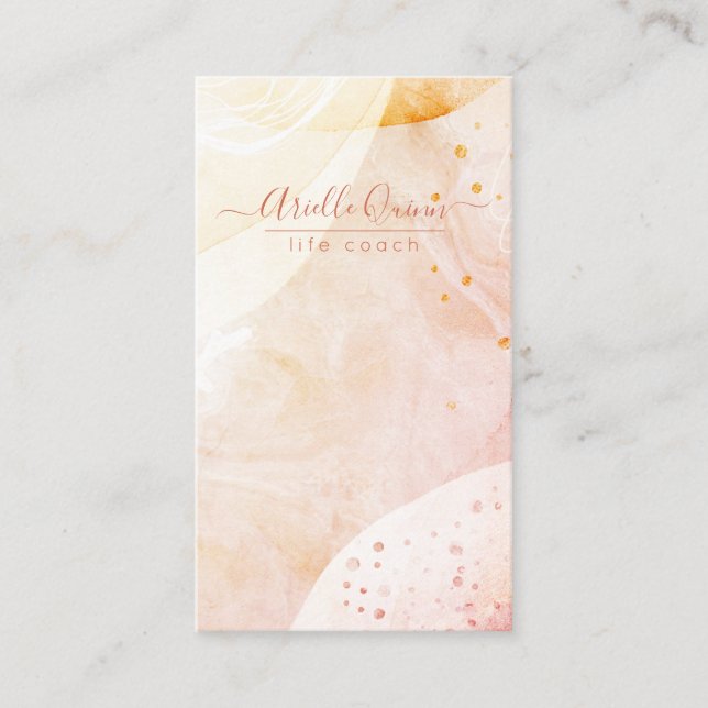 Life Coach Abstract Watercolor Shapes Rose Script  Business Card (Front)