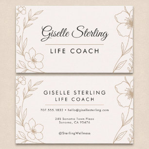 Life Coach Botanical Flowers Blush and Black  Business Card