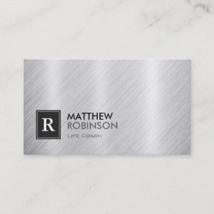 Life Coach  - Brushed Metal Monogram Business Card