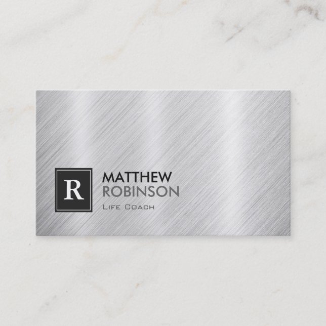 Life Coach  - Brushed Metal Monogram Business Card (Front)