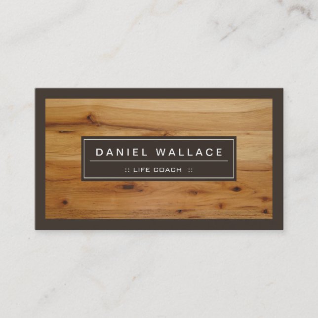 Life Coach  - Classy Wood Grain Look Business Card (Front)