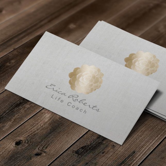 Life Coach Counsellor Gold Succulent Classy Linen Business Card (Creator Uploaded)