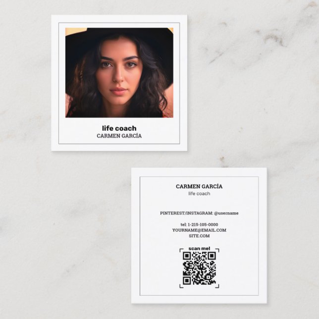 🌱 Life Coach Custom QR & Photo Square Business Card (Front/Back)