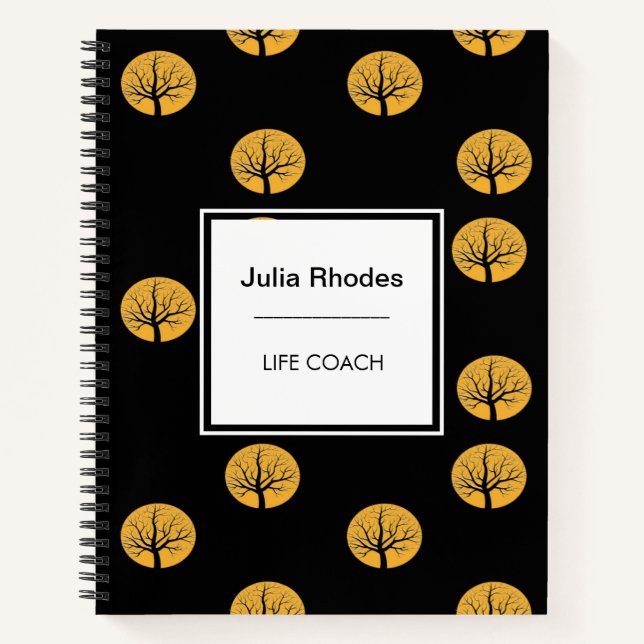 Life coach gold trees circles black notebook (Front)