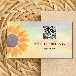 Life Coach QR Code Botanical Watercolor Business Card