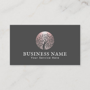 Life Coach Rose Gold Tree Logo Counsellor Dark Gre Business Card