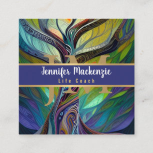 Life Coach Therapist Rainbow Tree of Life Square Business Card