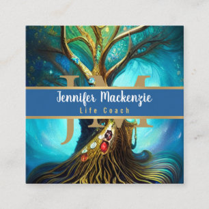 Life Coach Therapist Rainbow Tree of Life Square Business Card