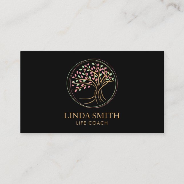 Life Coach Therapist Spa Wellness Cosmetics Tree B Business Card (Front)