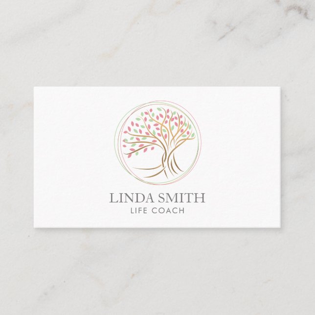 Life Coach Therapist Spa Wellness Cosmetics Tree Business Card (Front)