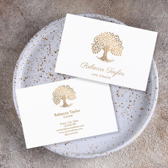 life coach tree of life therapist yoga healer busi business card (gold tree of life)